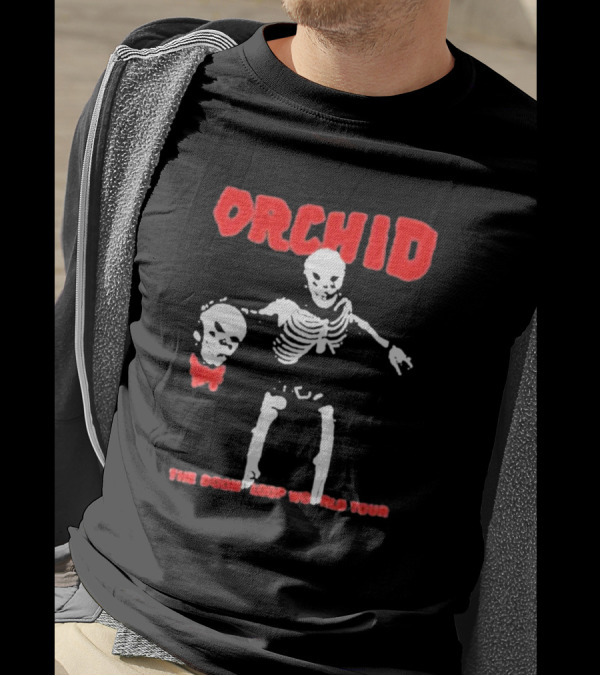 Orchid Skeleton Holding Skull The Doom Loop World Tour T-Shirt