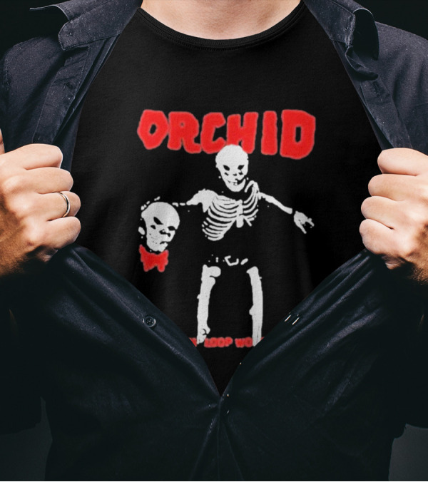 Orchid Skeleton Holding Skull The Doom Loop World Tour T-Shirt