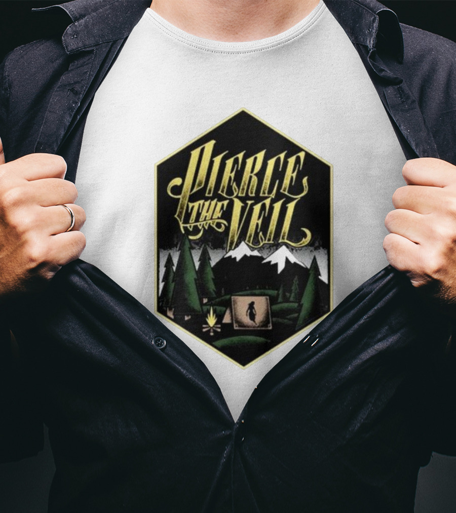 Pierce The Veil Mountain Tent Campfire Forest Scene T-Shirt