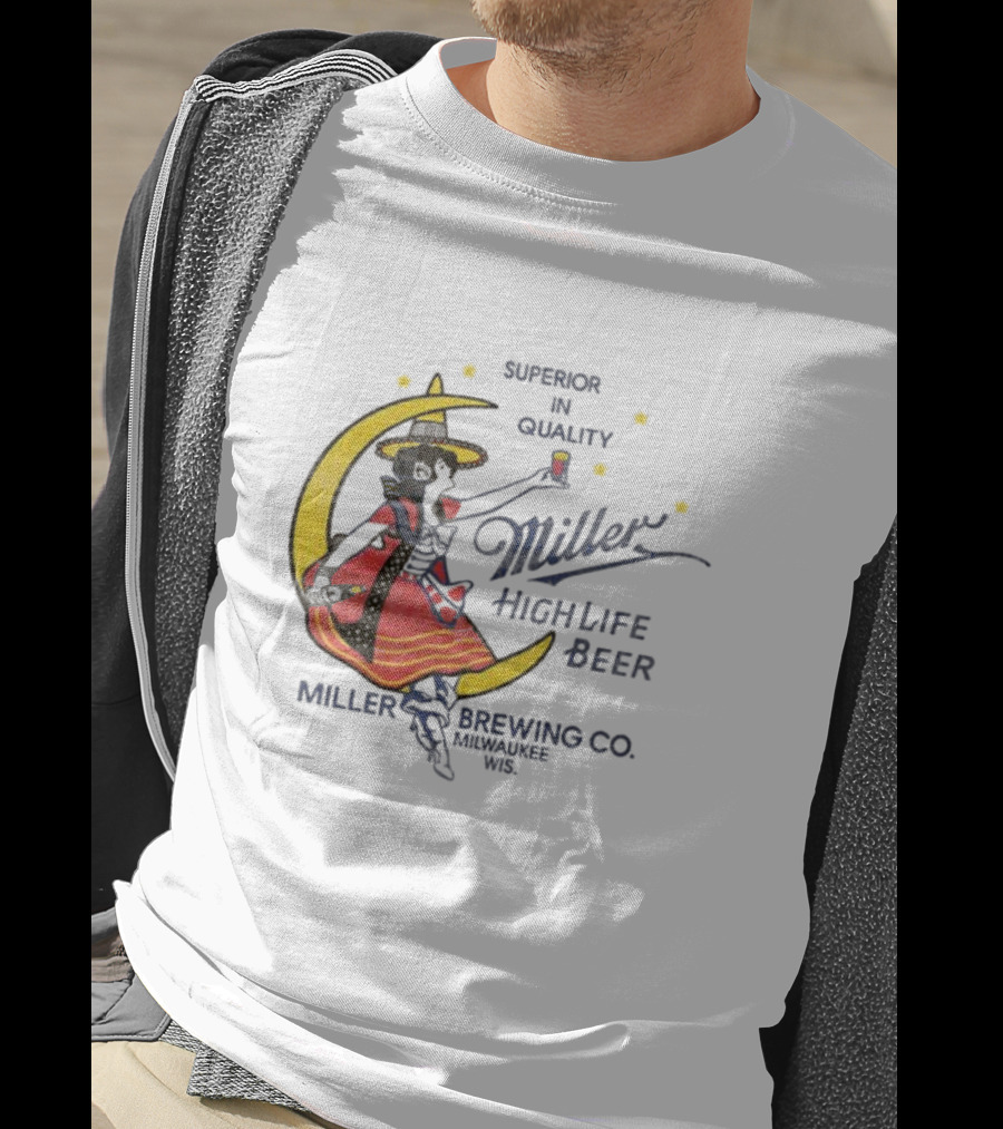 Superior Quality Miller High Life Beer Moon Lady Milwaukee Brewing Co T-Shirt