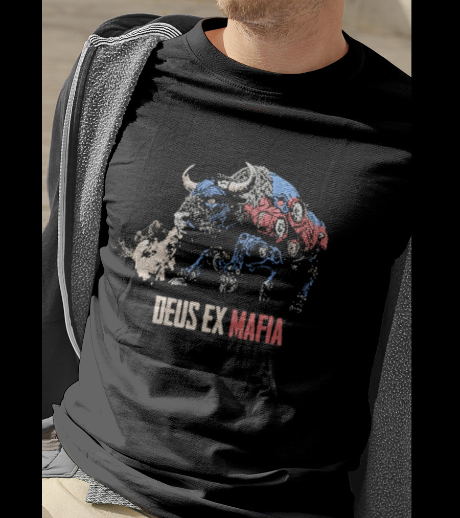 Deus Ex Mafia Volume 15 5 Stylized Bison Graphic With Steam And Mechanical Features T-Shirt