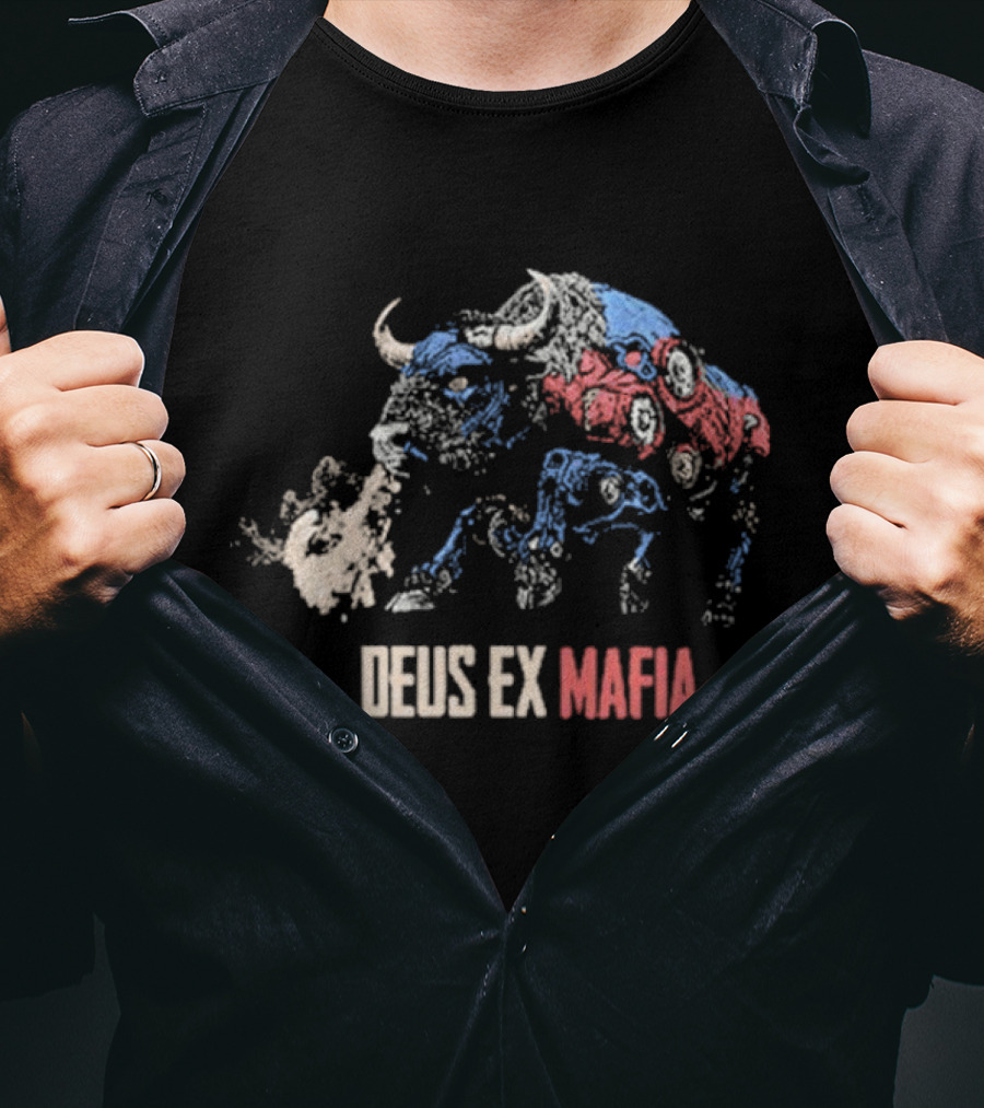 Deus Ex Mafia Volume 15 5 Stylized Bison Graphic With Steam And Mechanical Features T-Shirt