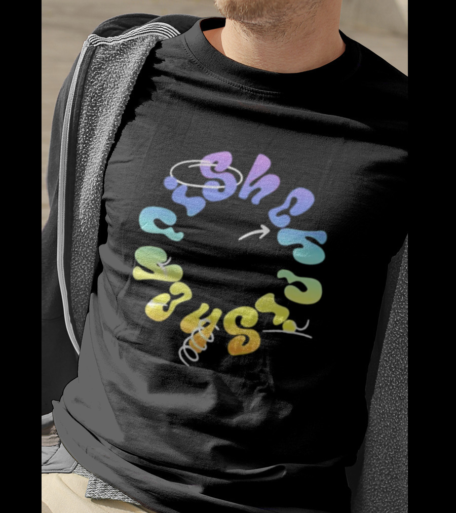 Fisher Black Rainbow Trippy Spiral Typography T-Shirt