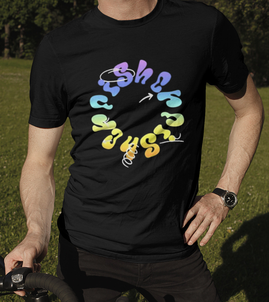 Fisher Black Rainbow Trippy Spiral Typography T-Shirt