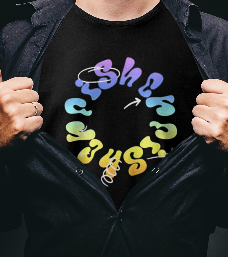 Fisher Black Rainbow Trippy Spiral Typography T-Shirt