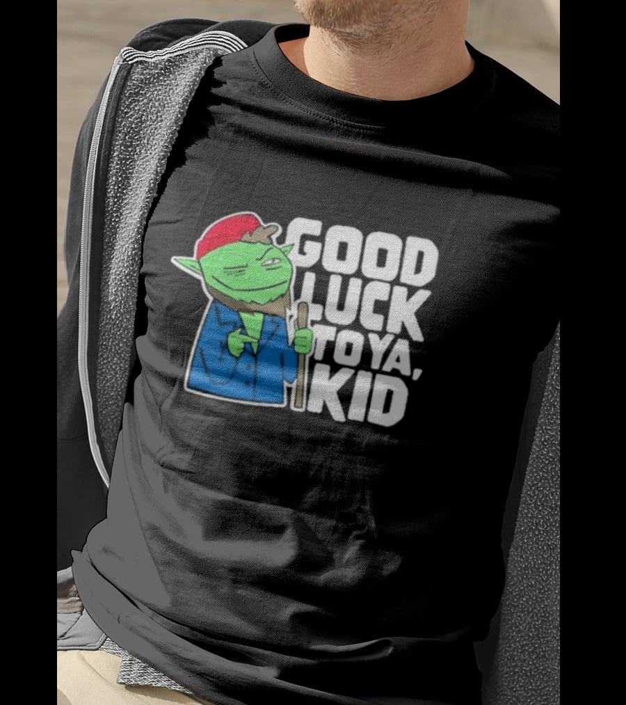 Good Luck To Ya Kid Green Character With Red Hat And Stick T-Shirt