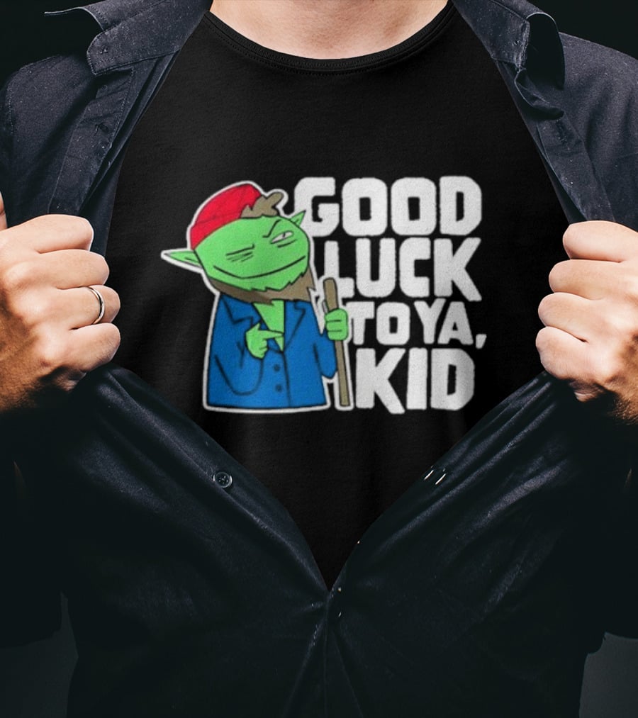 Good Luck To Ya Kid Green Character With Red Hat And Stick T-Shirt