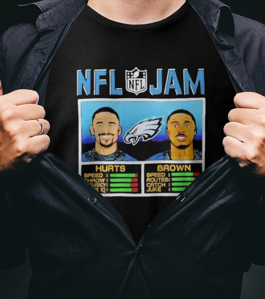 NFL Jam Hurts Brown Philadelphia Eagles Speed Accuracy Ratings T-Shirt