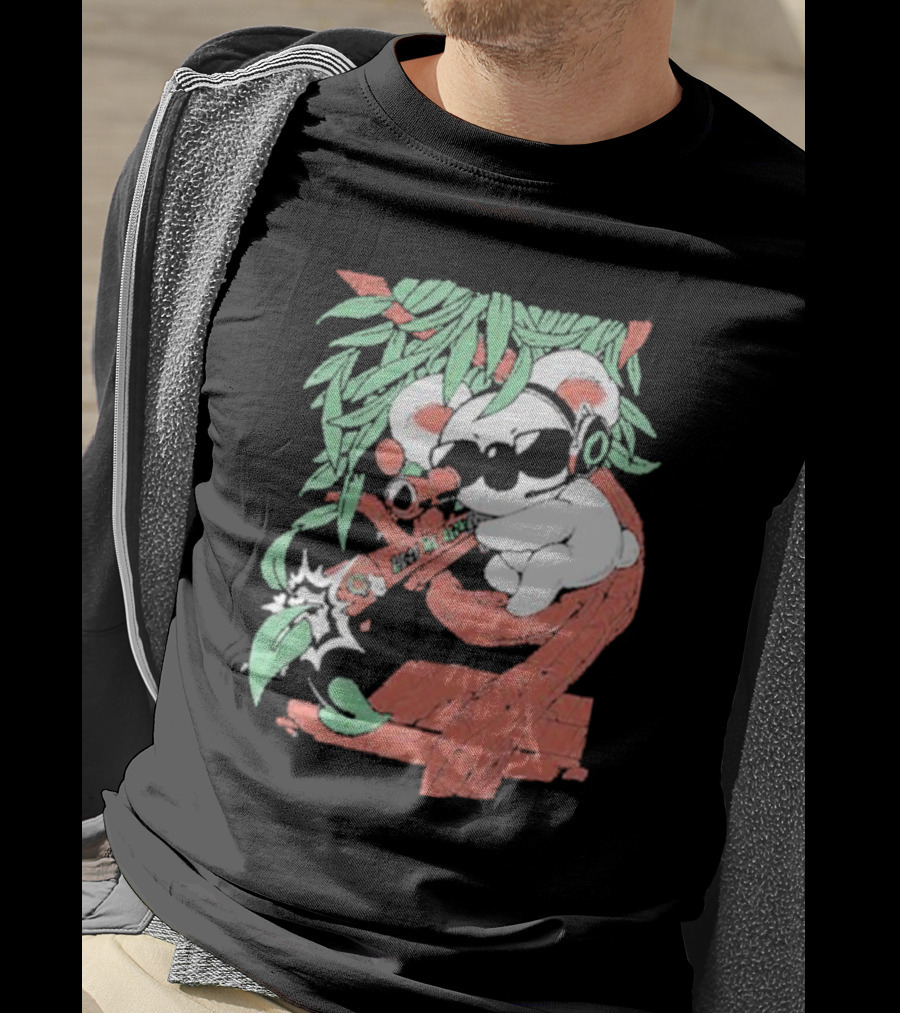 Flyquest Leaf Me Alone Koala Sniper On Tree Branch With Sunglasses And Headphones T-Shirt