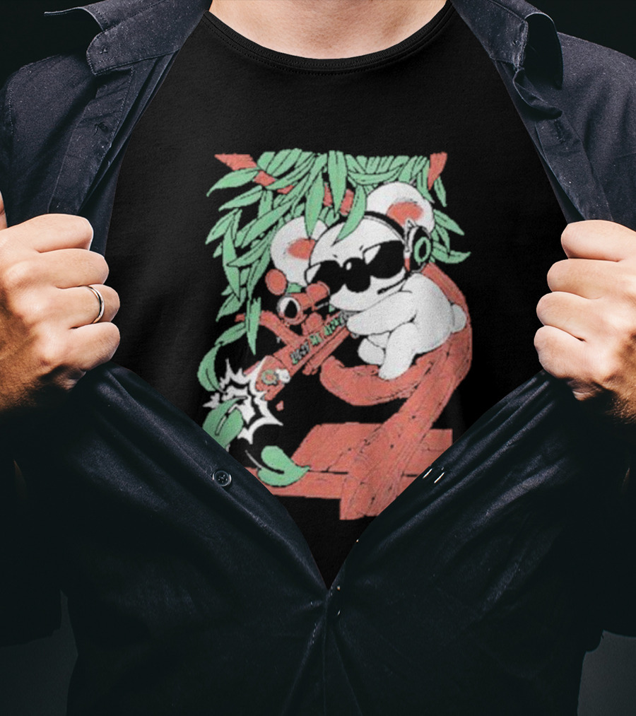 Flyquest Leaf Me Alone Koala Sniper On Tree Branch With Sunglasses And Headphones T-Shirt