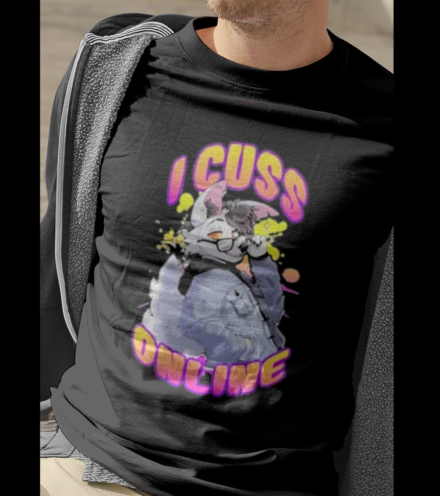 I Cuss Online By Hell Grip Wolf Cartoon Character With Jacket And Sunglasses T-Shirt