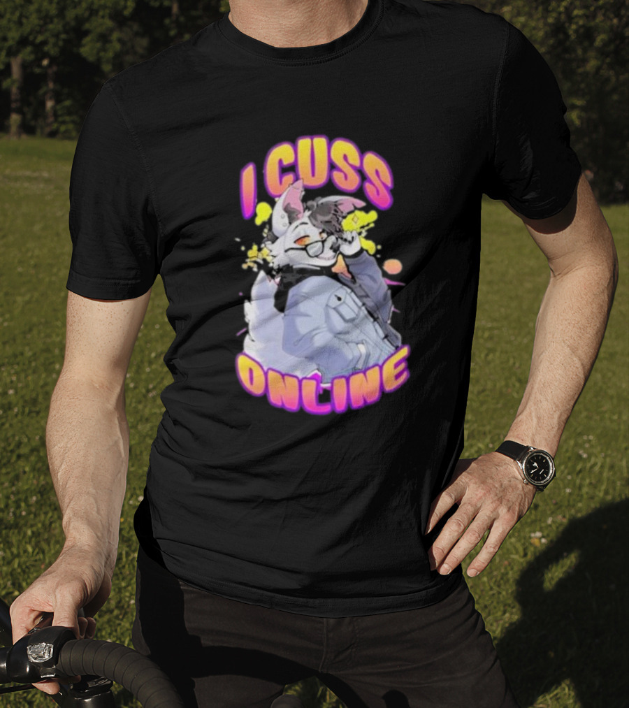 I Cuss Online By Hell Grip Wolf Cartoon Character With Jacket And Sunglasses T-Shirt