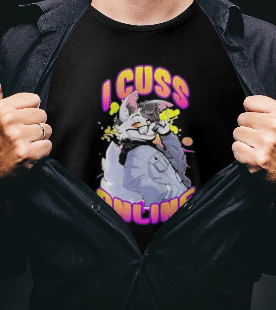 I Cuss Online By Hell Grip Wolf Cartoon Character With Jacket And Sunglasses T-Shirt