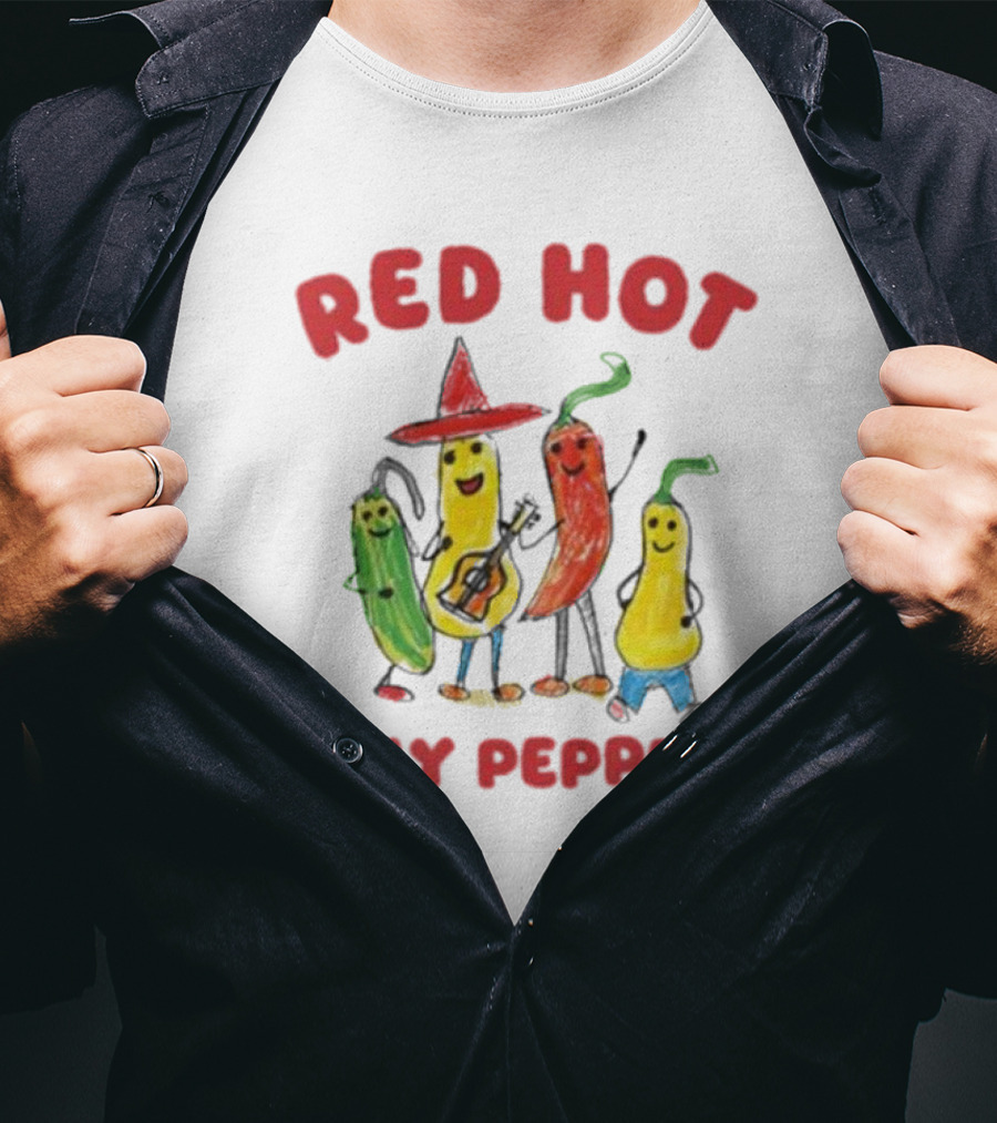 Sillycityco Red Hot Silly Peppers Cartoon Band Characters T-Shirt