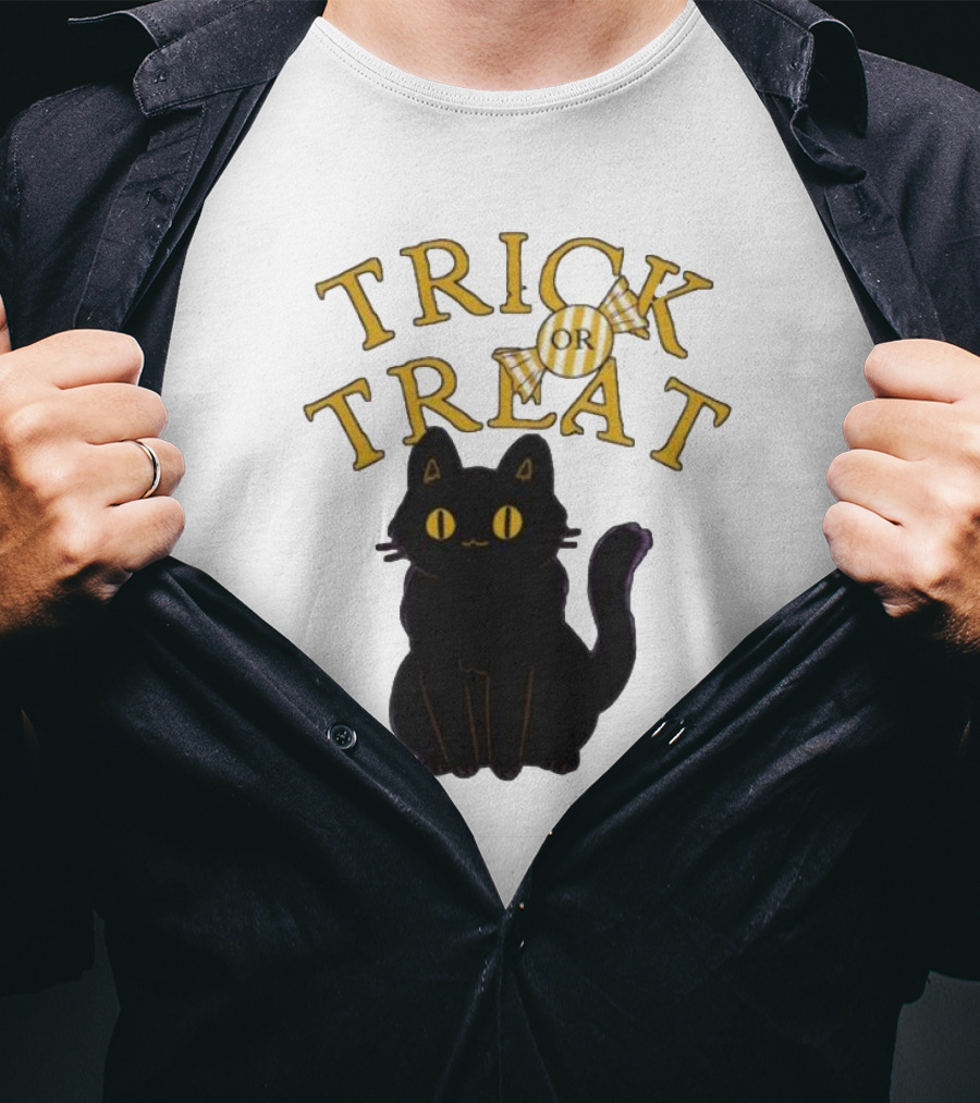 Trick Or Treat Candy Black Cat Halloween T-Shirt