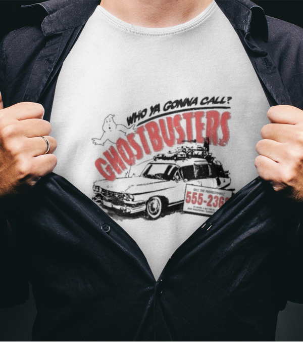 Who Ya Gonna Call Ghostbusters 555 2368 Ectomobile Ghost T-Shirt