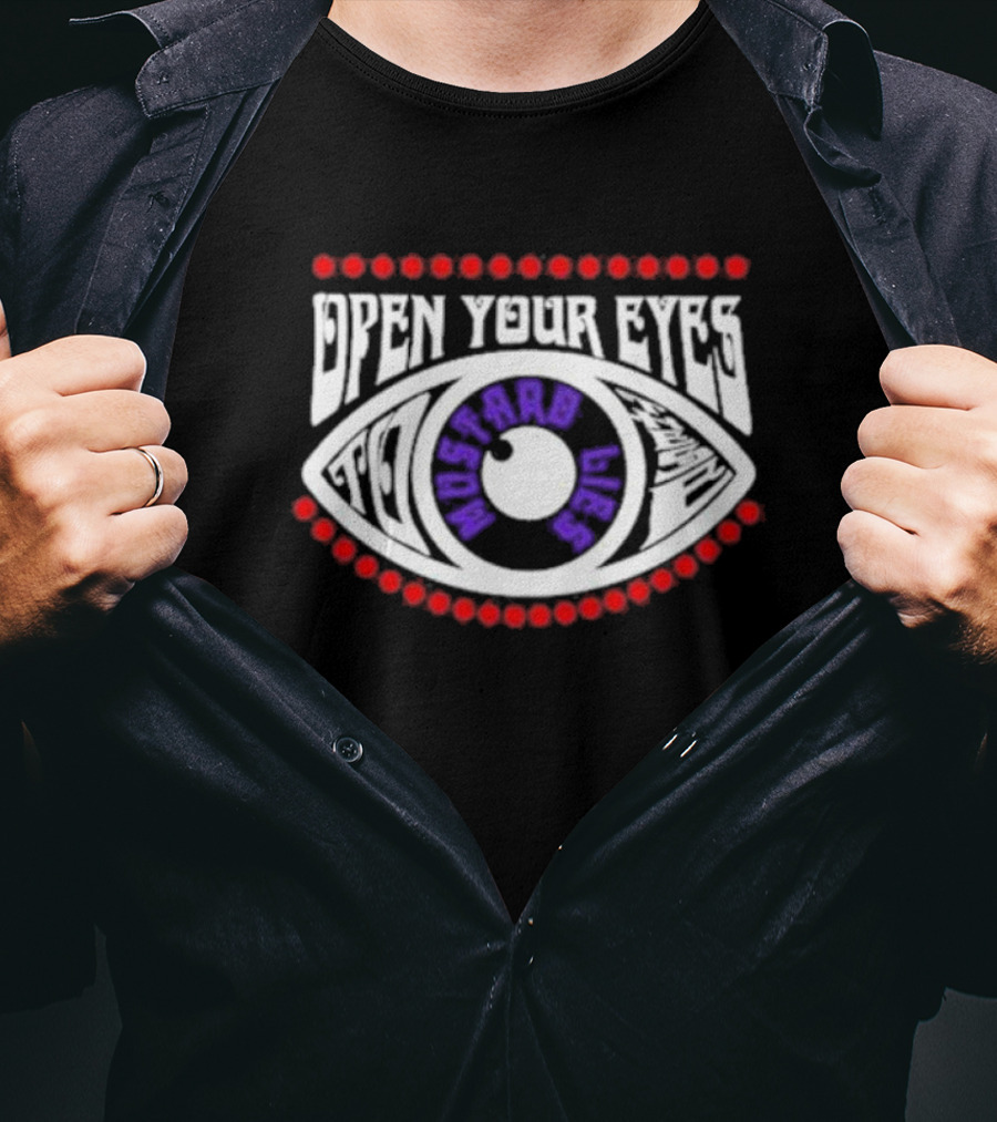 Open Your Eyes Rhinoceros Mustard Lies T-Shirt