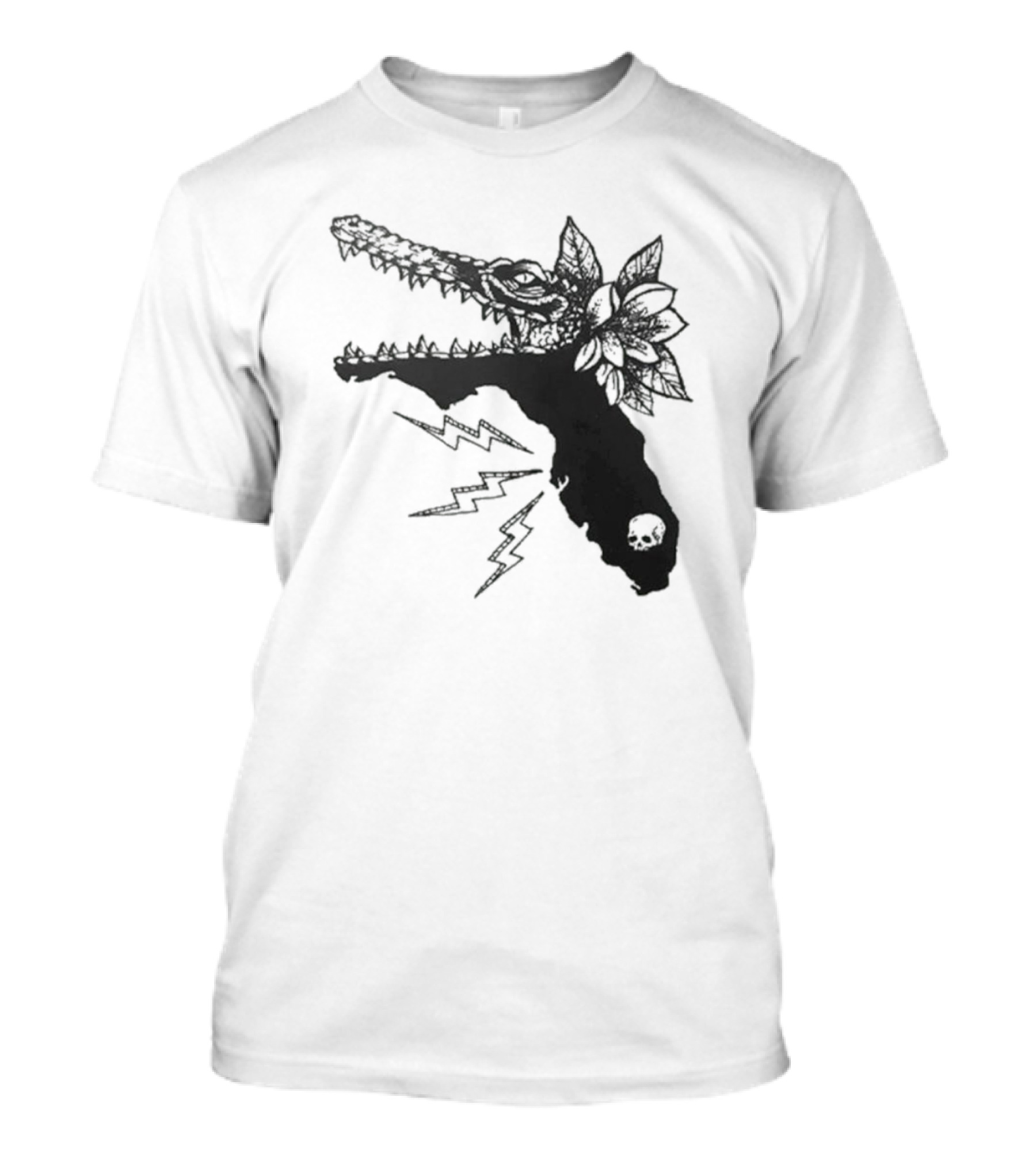 Florida Will Eat You - Alligator Skull Lightning Magnolia Map T-Shirt