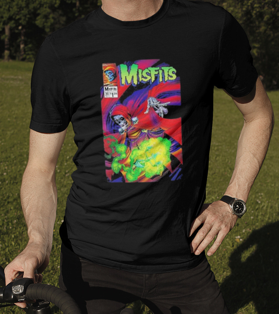 Misfits Yesterdays Death Skeleton Comic Cover 31 Skulls Purple Red Green Smoke T-Shirt