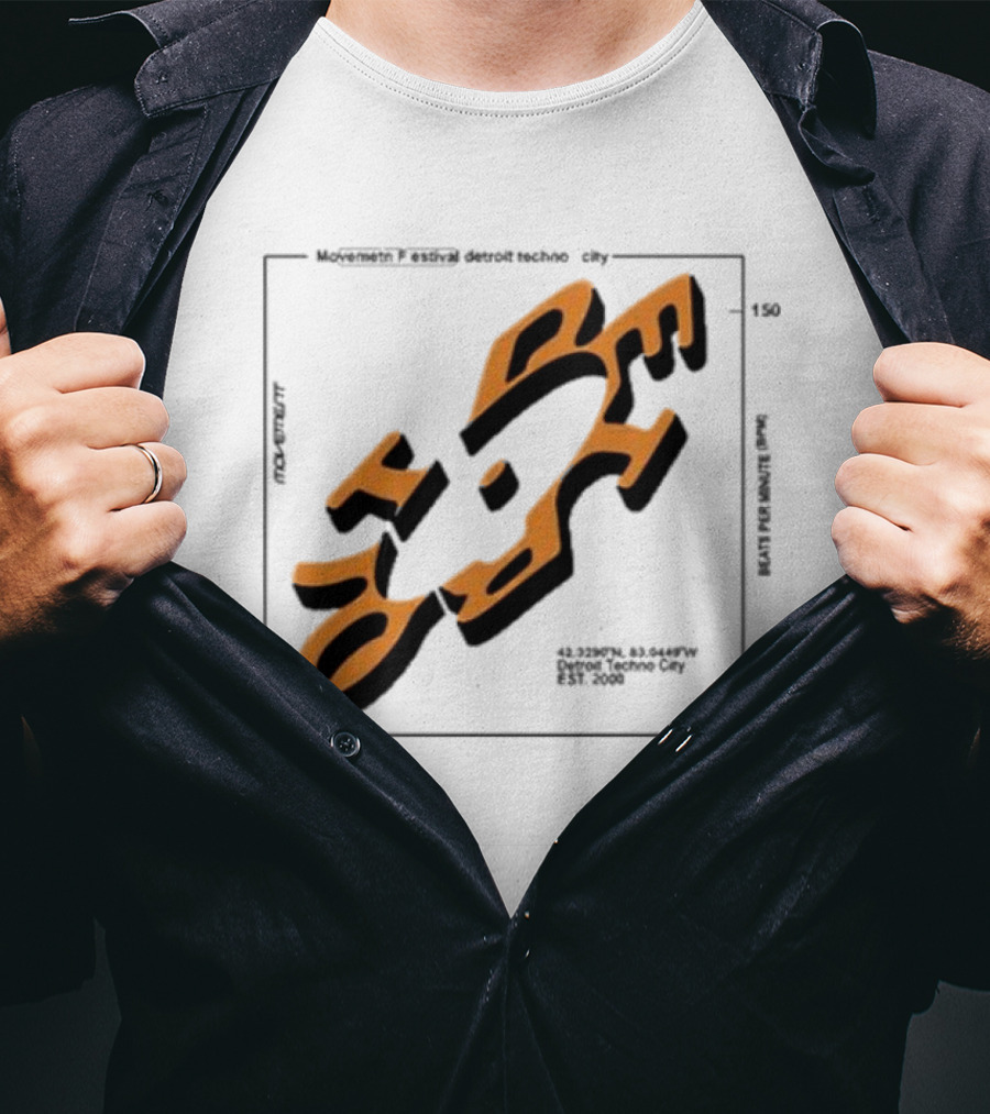 Movement Festival Detroit Techno City EST 2000 45 Heavy Latitude Longitude Coordinates T-Shirt