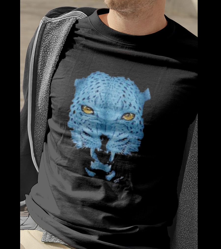 Over Blue Leopard Head With Fierce Yellow Eyes T-Shirt