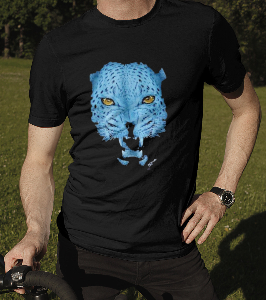 Over Blue Leopard Head With Fierce Yellow Eyes T-Shirt