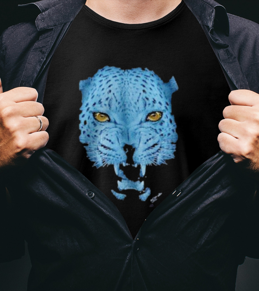 Over Blue Leopard Head With Fierce Yellow Eyes T-Shirt