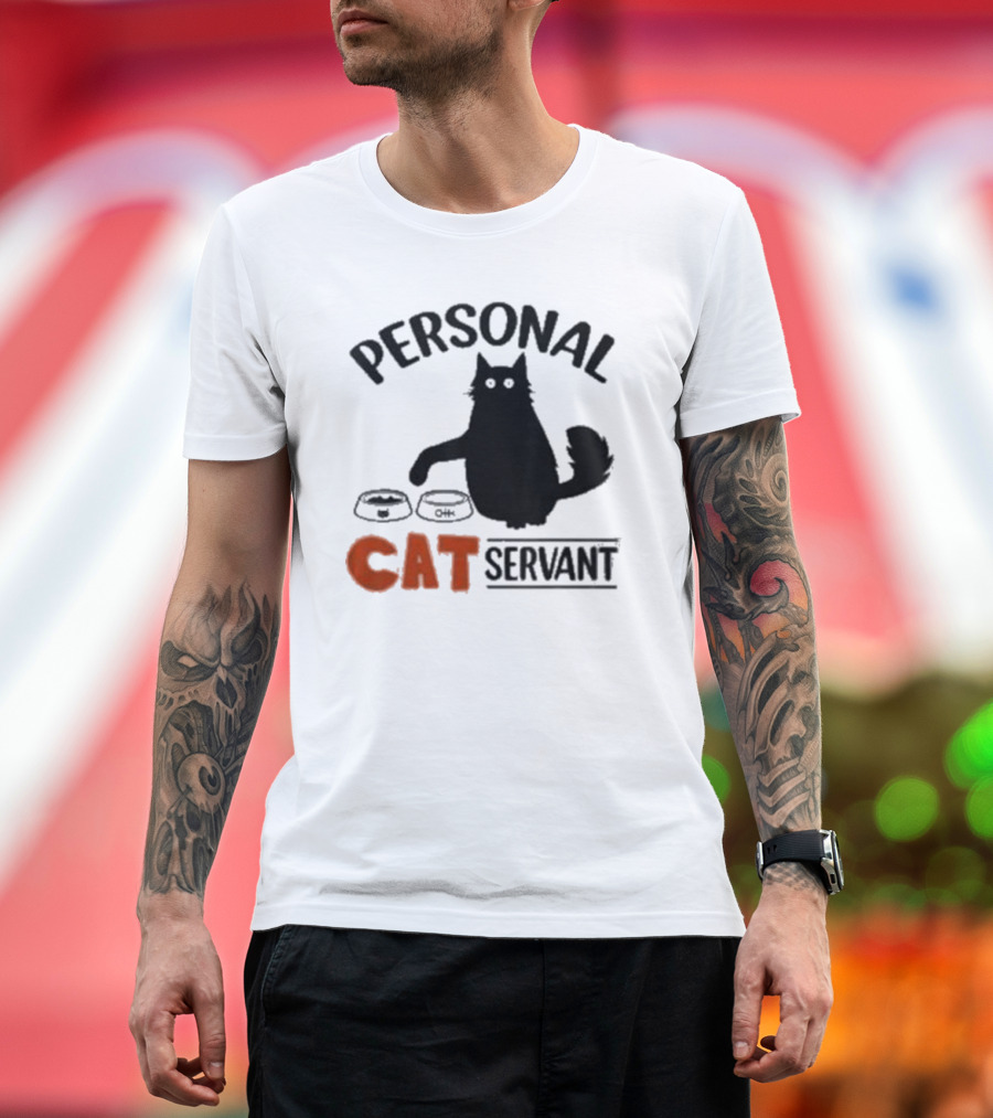 PERSONAL CAT SERVANT WITH PET FOOD BOWLS T-Shirt