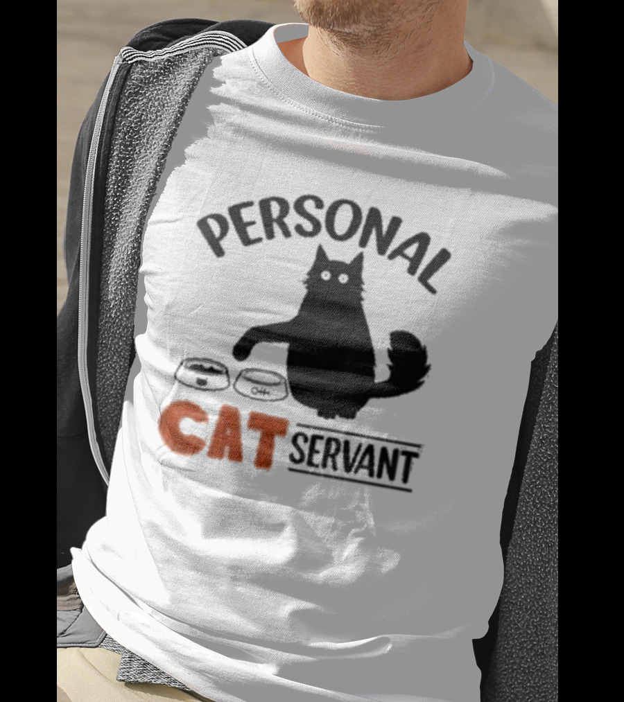Personal Cat Servant With Pet Food Bowls T-Shirt