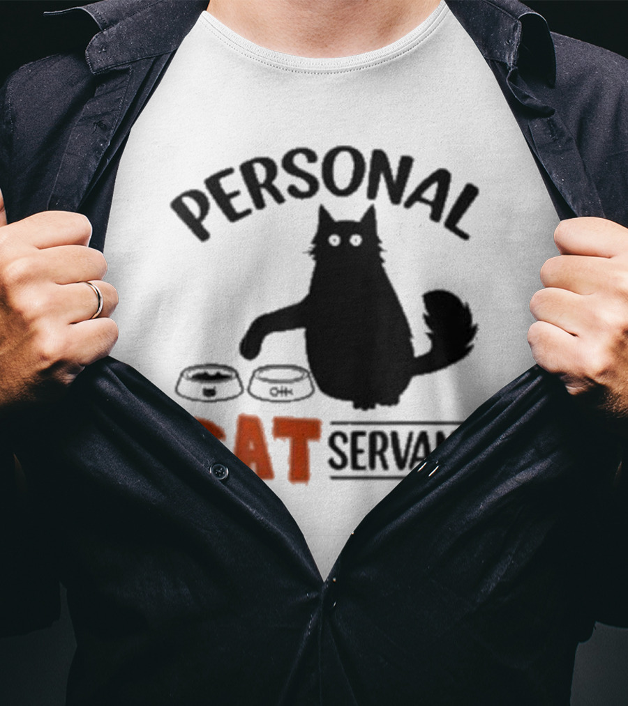 Personal Cat Servant With Pet Food Bowls T-Shirt