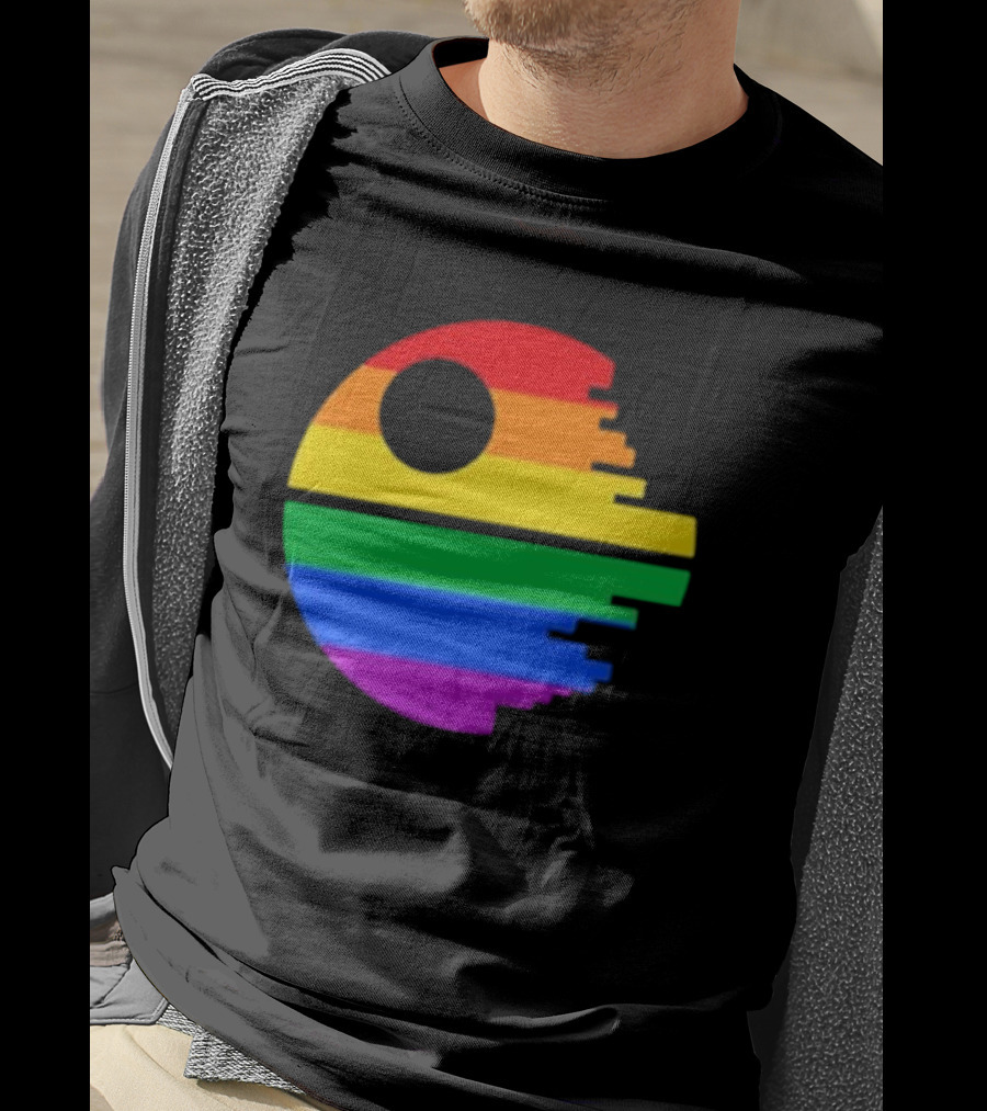 Rainbow Death Star Icon With Multicolor Stripes T-Shirt