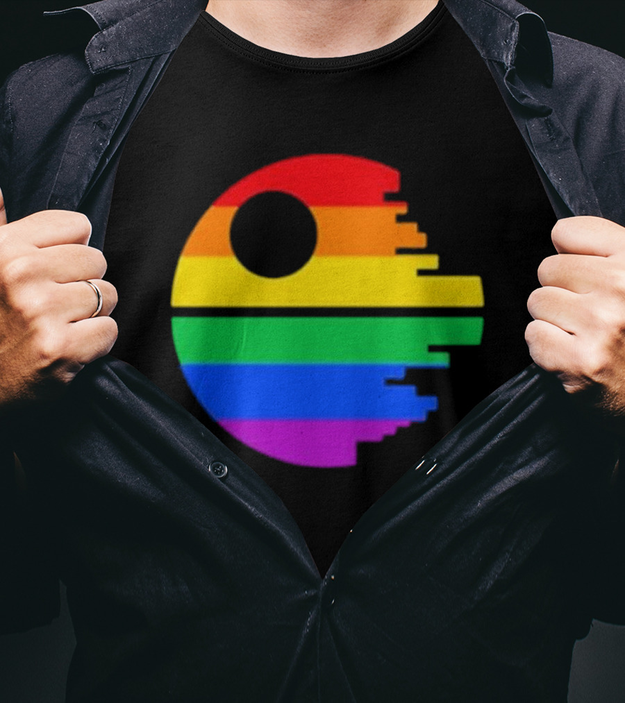 Rainbow Death Star Icon With Multicolor Stripes T-Shirt