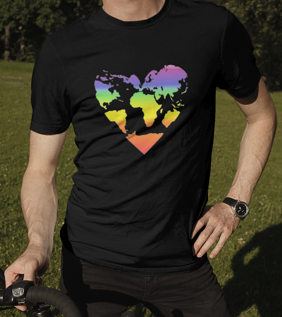 Rainbow Heart World Map Polyamory Pride T-Shirt