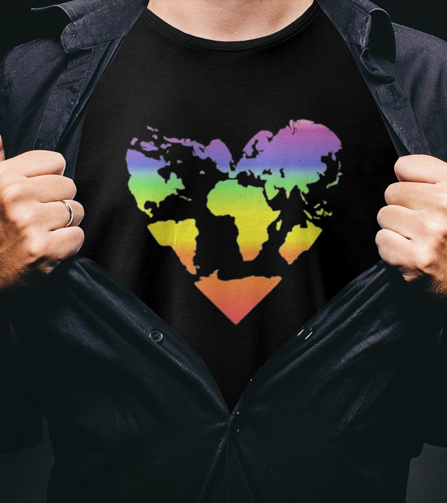 Rainbow Heart World Map Polyamory Pride T-Shirt