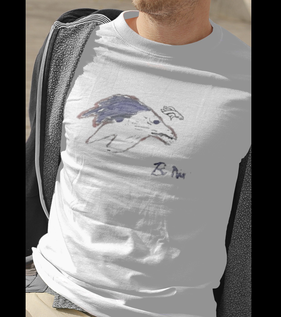 Rookies Paint Denver Broncos Bo Nix Blue Red Sketch T-Shirt