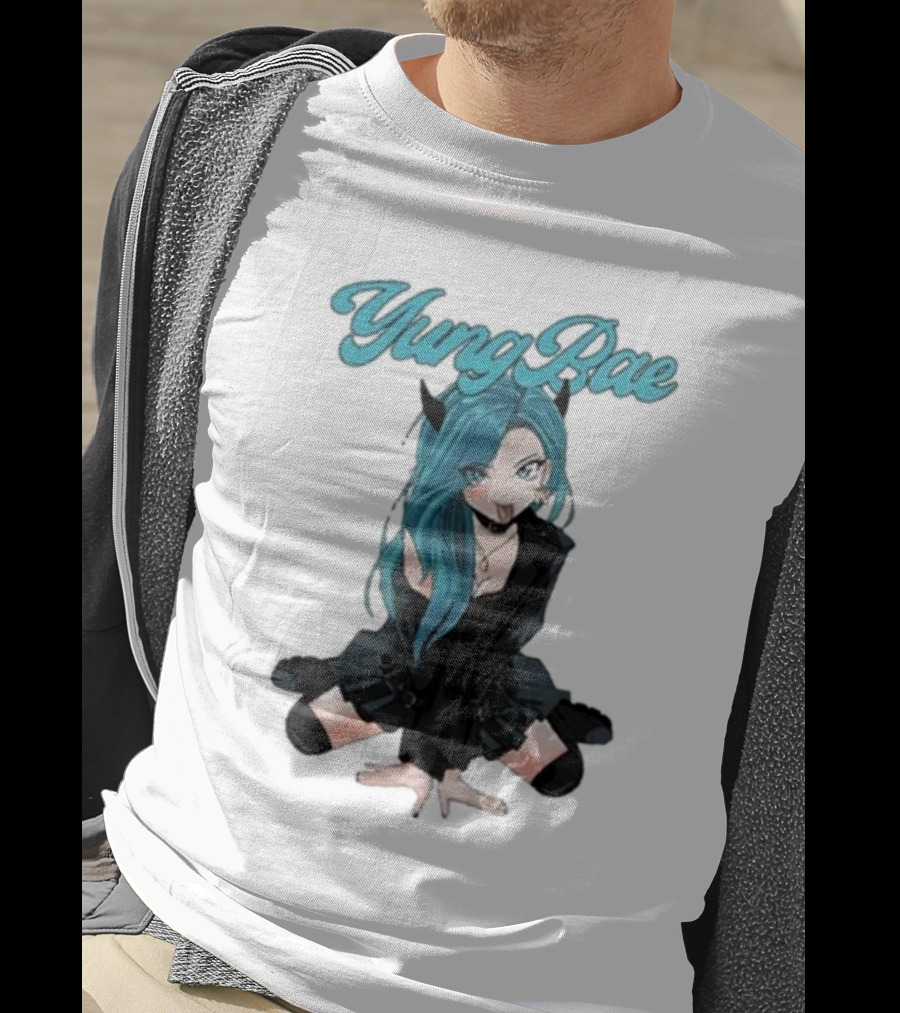 Yung Rae Blue-Haired Goth Anime Girl T-Shirt