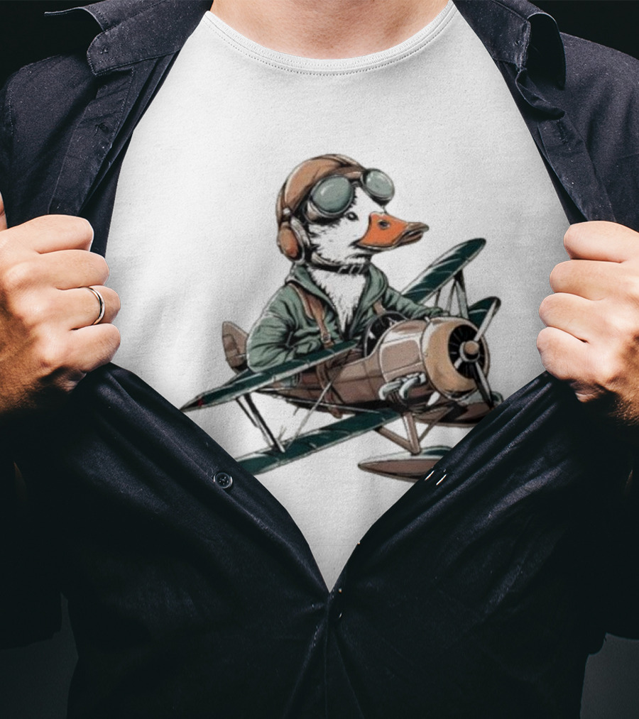Aviator Duck Flying Vintage Airplane Pilot Softstyle T-Shirt