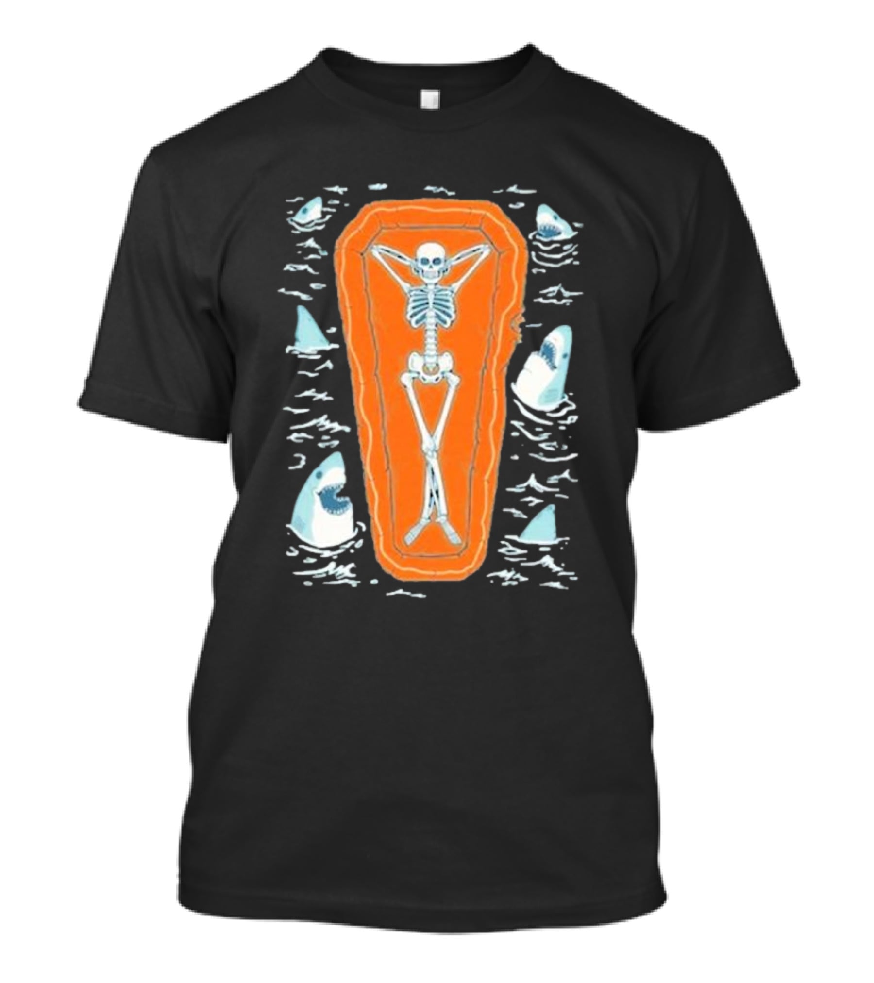 Brain Freeze Press Daydreamer Relaxing Skeleton Coffin Sharks T-Shirt