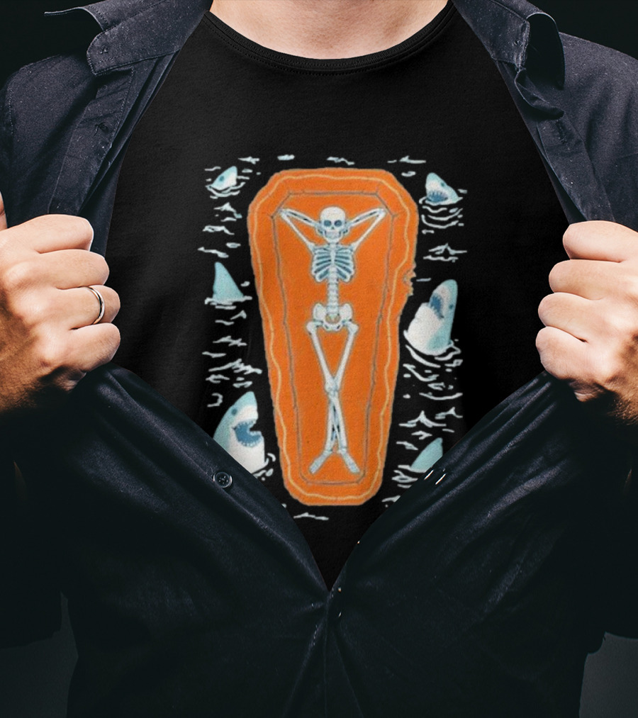 Brain Freeze Press Daydreamer Relaxing Skeleton Coffin Sharks T-Shirt