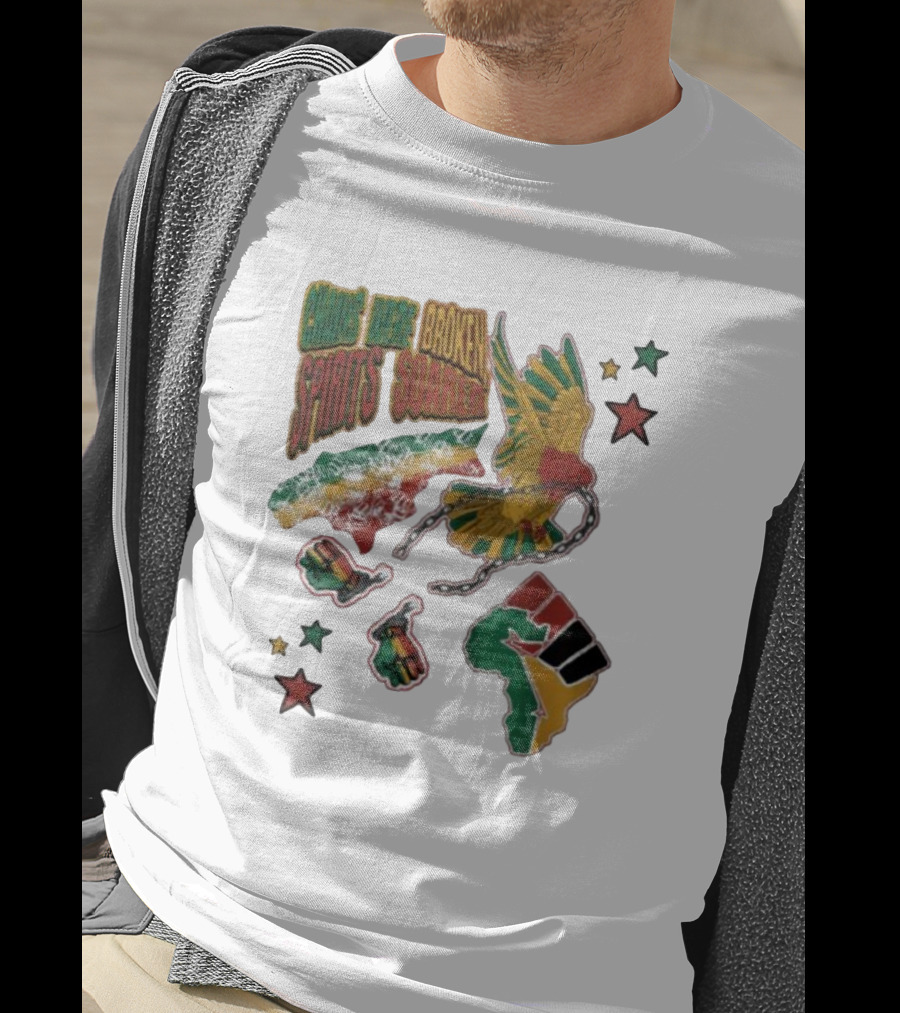 Chains Were Broken Spirits Soared Rasta Colors Fist Bird Stars T-Shirt