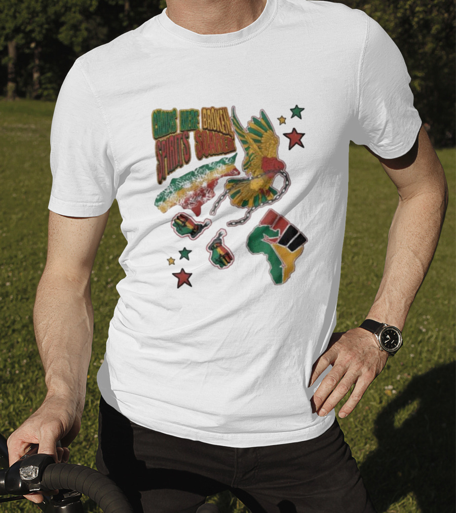 Chains Were Broken Spirits Soared Rasta Colors Fist Bird Stars T-Shirt