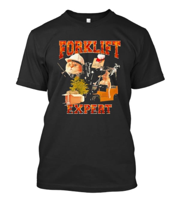 Forklift Expert Cat Hard Hat Red Button Plant Box Image T-Shirt