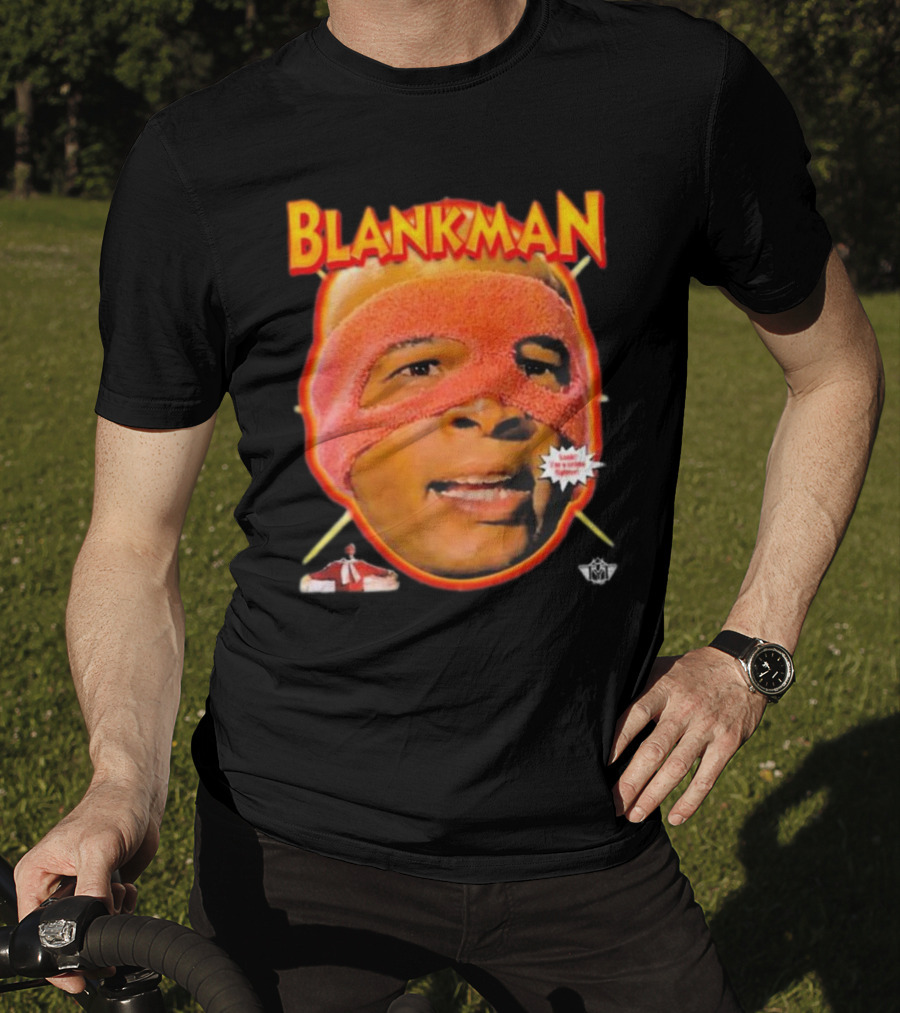 Blankman Heroic Arrival To Save Your Butt With Iconic Masked Superhero Image T-Shirt