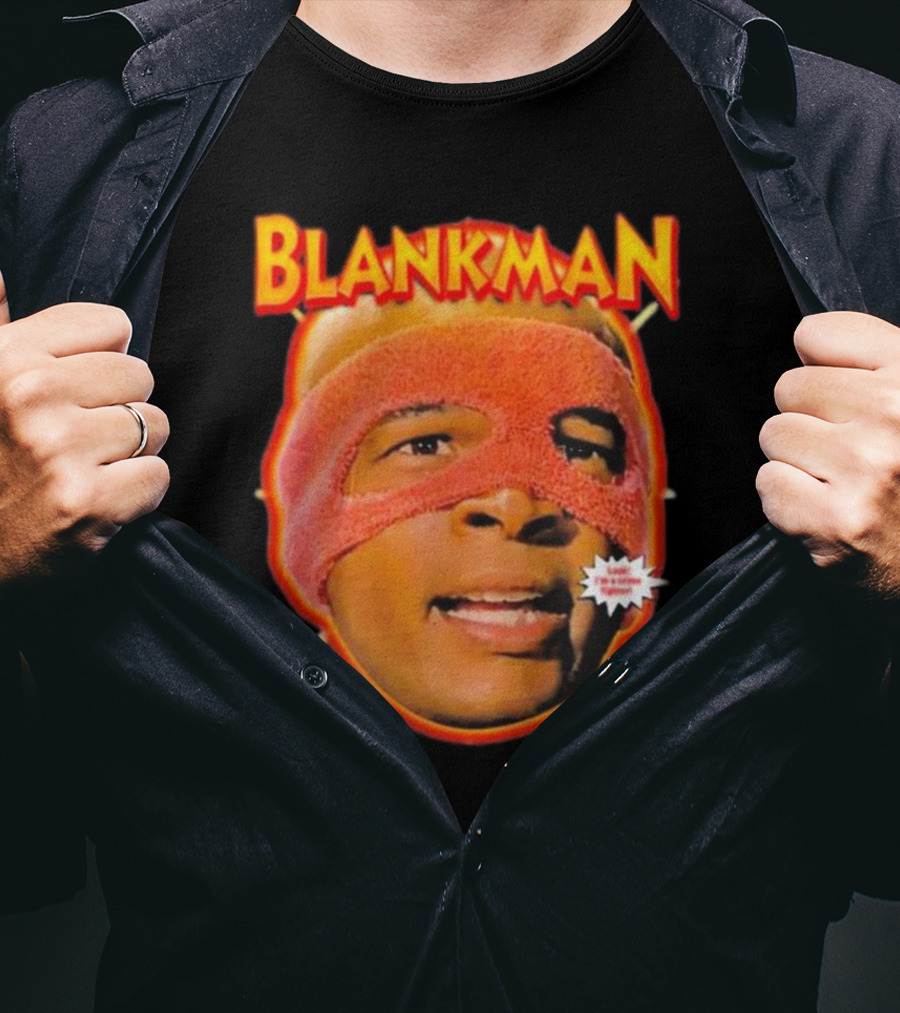 Blankman Heroic Arrival To Save Your Butt With Iconic Masked Superhero Image T-Shirt