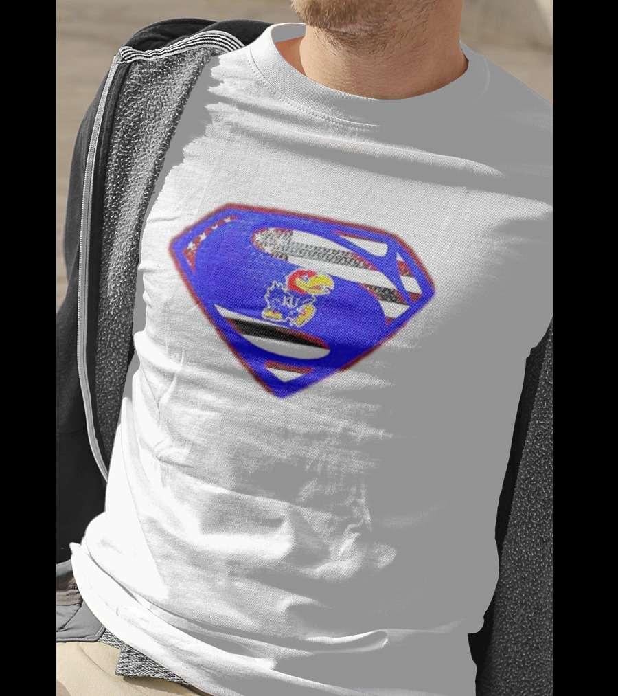 Kansas Jayhawks Superman Logo With USA Flag T-Shirt