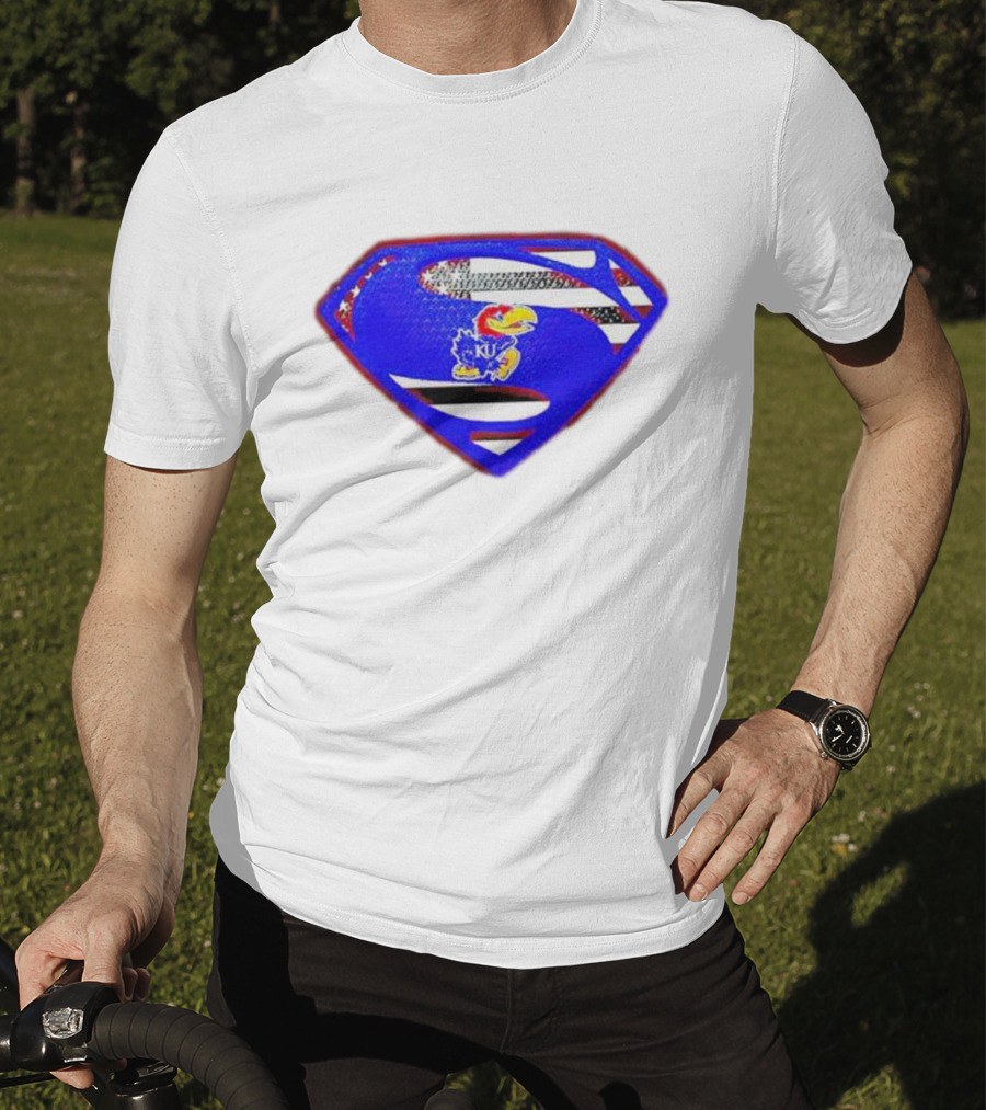 Kansas Jayhawks Superman Logo With USA Flag T-Shirt