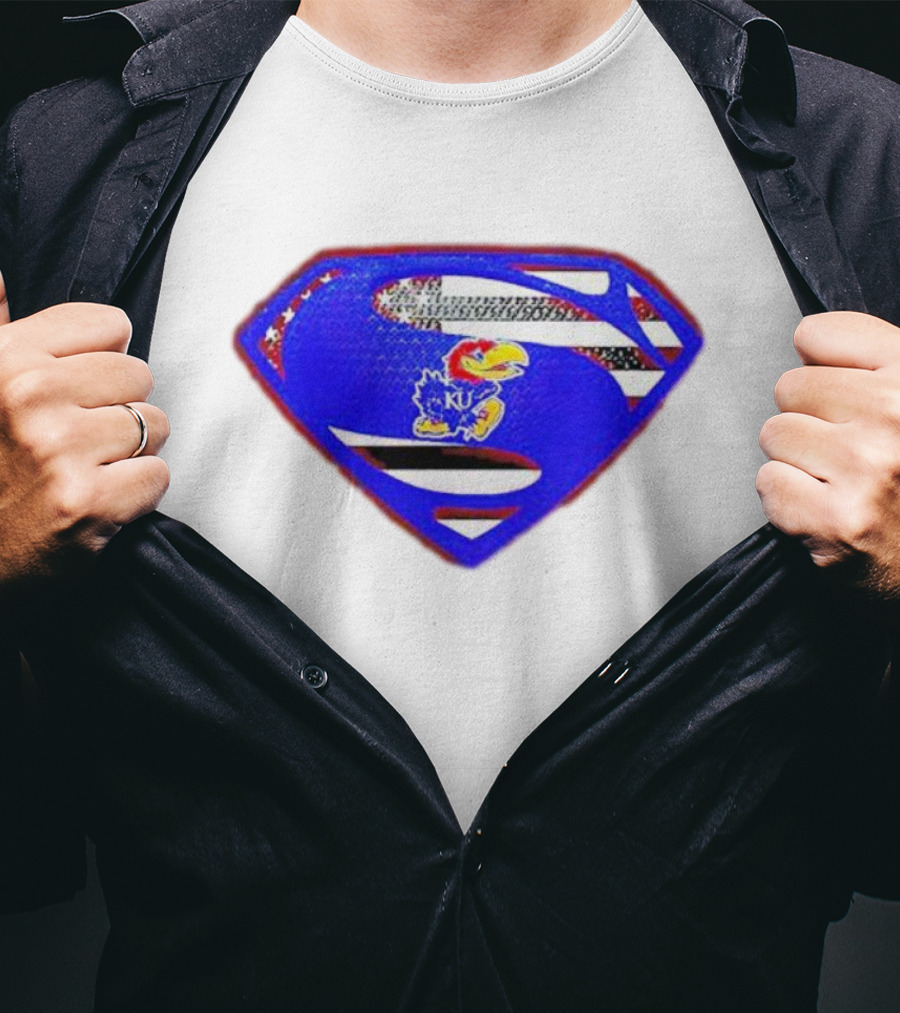 Kansas Jayhawks Superman Logo With USA Flag T-Shirt