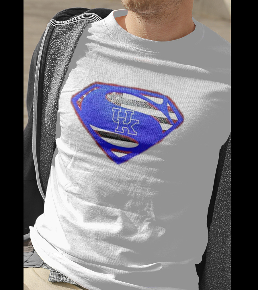 Kentucky Wildcats Logo USA Flag Superman Shield T-Shirt