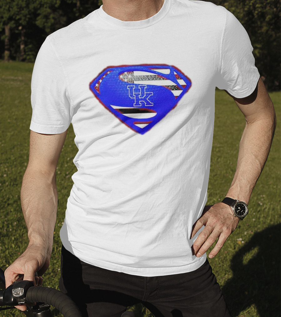 Kentucky Wildcats Logo USA Flag Superman Shield T-Shirt