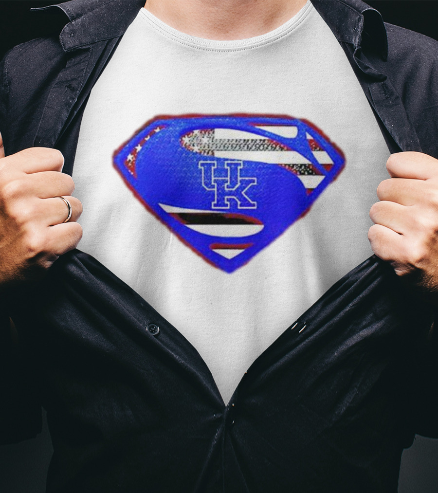 Kentucky Wildcats Logo USA Flag Superman Shield T-Shirt